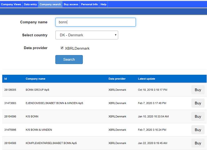 Company search interface
