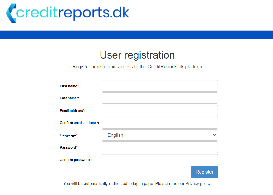 Registration page screenshot