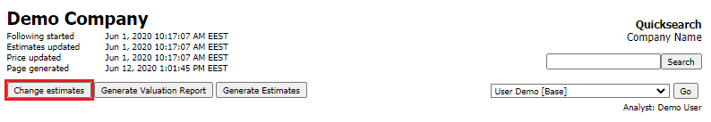 Change estimates button on company views