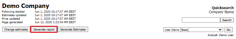 Generate report button on company views